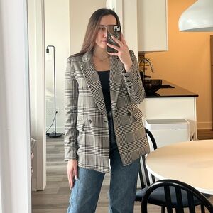 Women's Plaid Double-Breasted Blazer